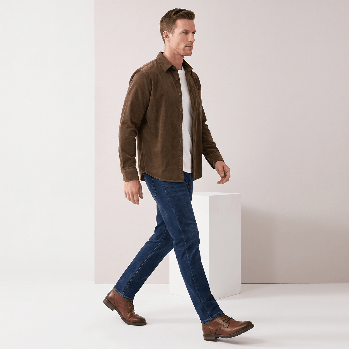 Fabian Washed Corduroy Shirt – Regular Fit Button-Up Single Chest Everyday Layering Top