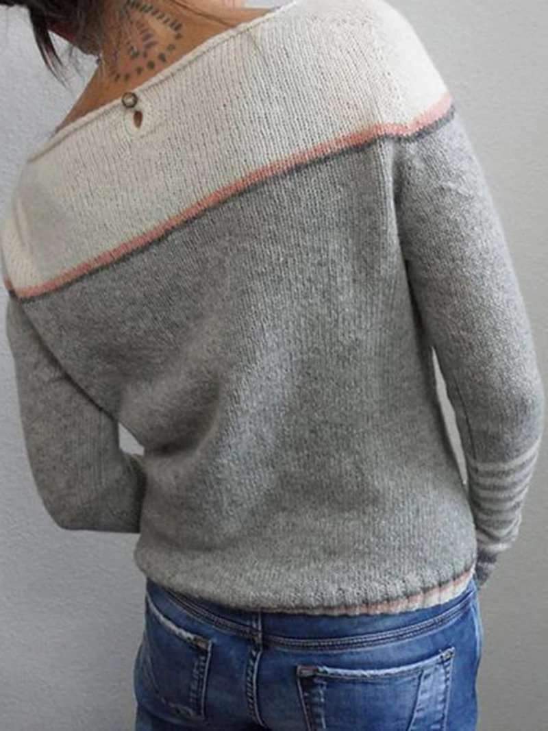Damaris Contrast Shoulder Fine Knit Sweater