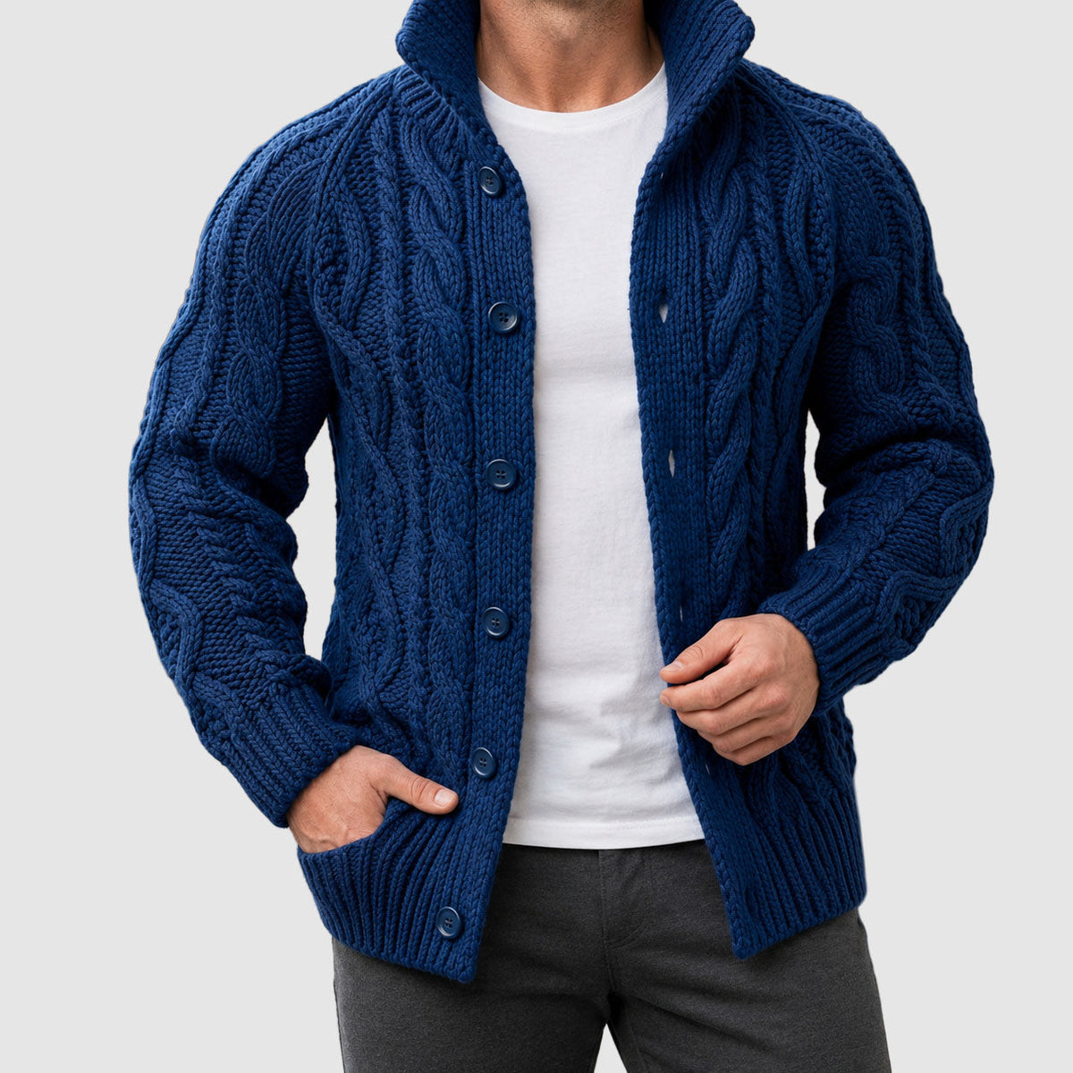 Finneas - Men's Cable Knit Cardigan with Shawl Collar