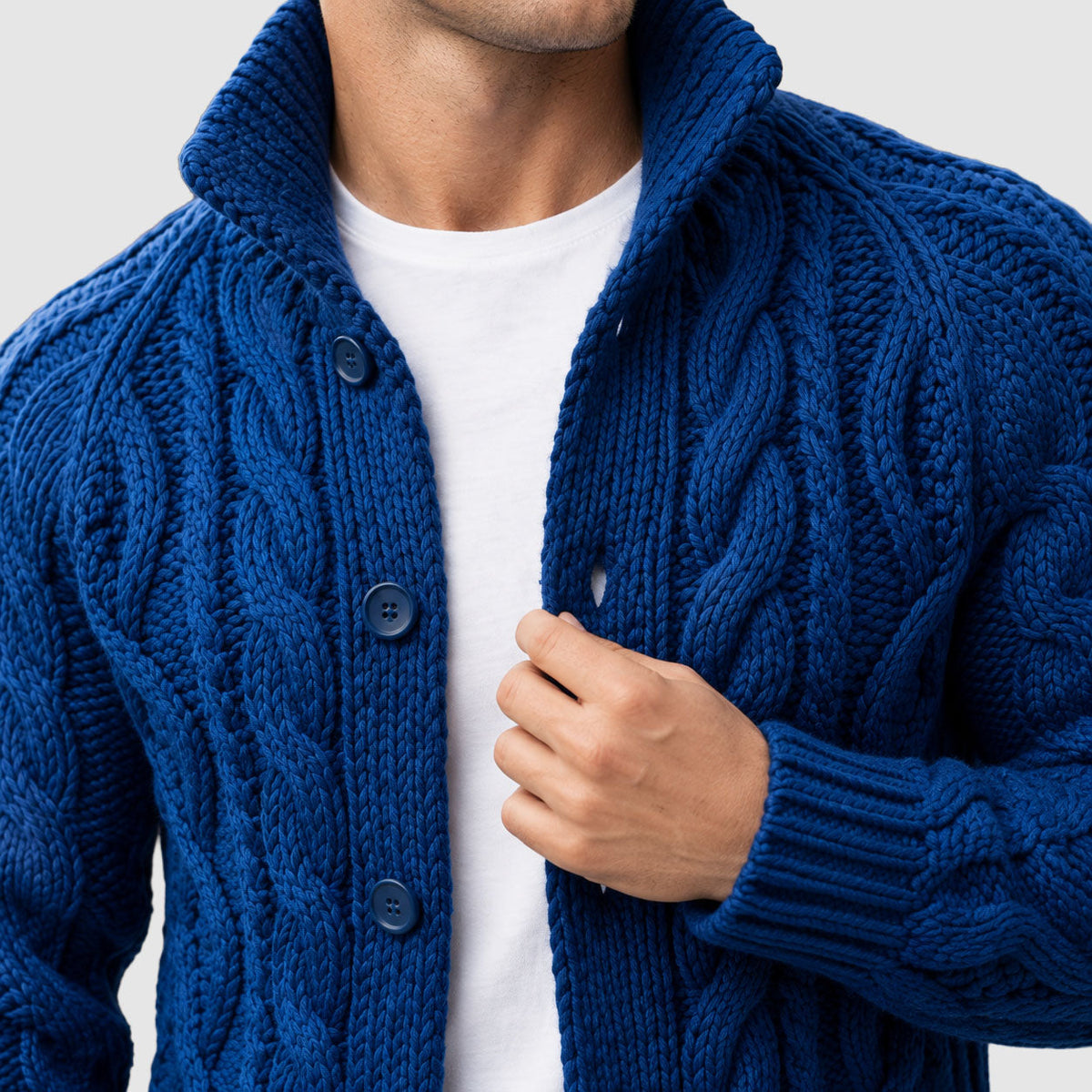 Finneas - Men's Cable Knit Cardigan with Shawl Collar