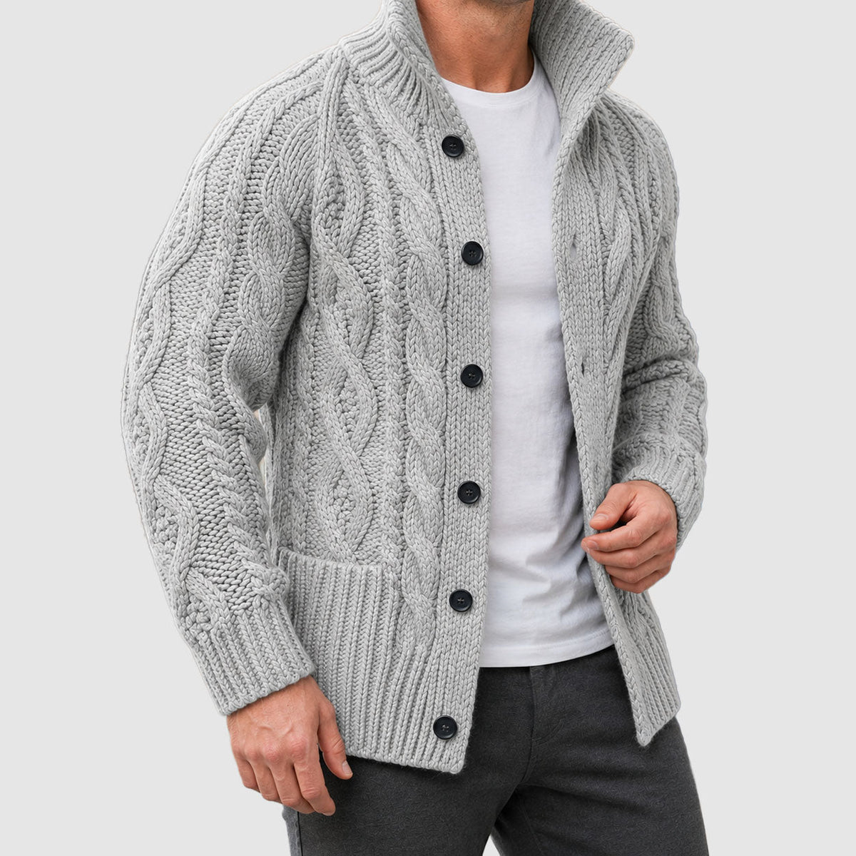 Finneas - Men's Cable Knit Cardigan with Shawl Collar