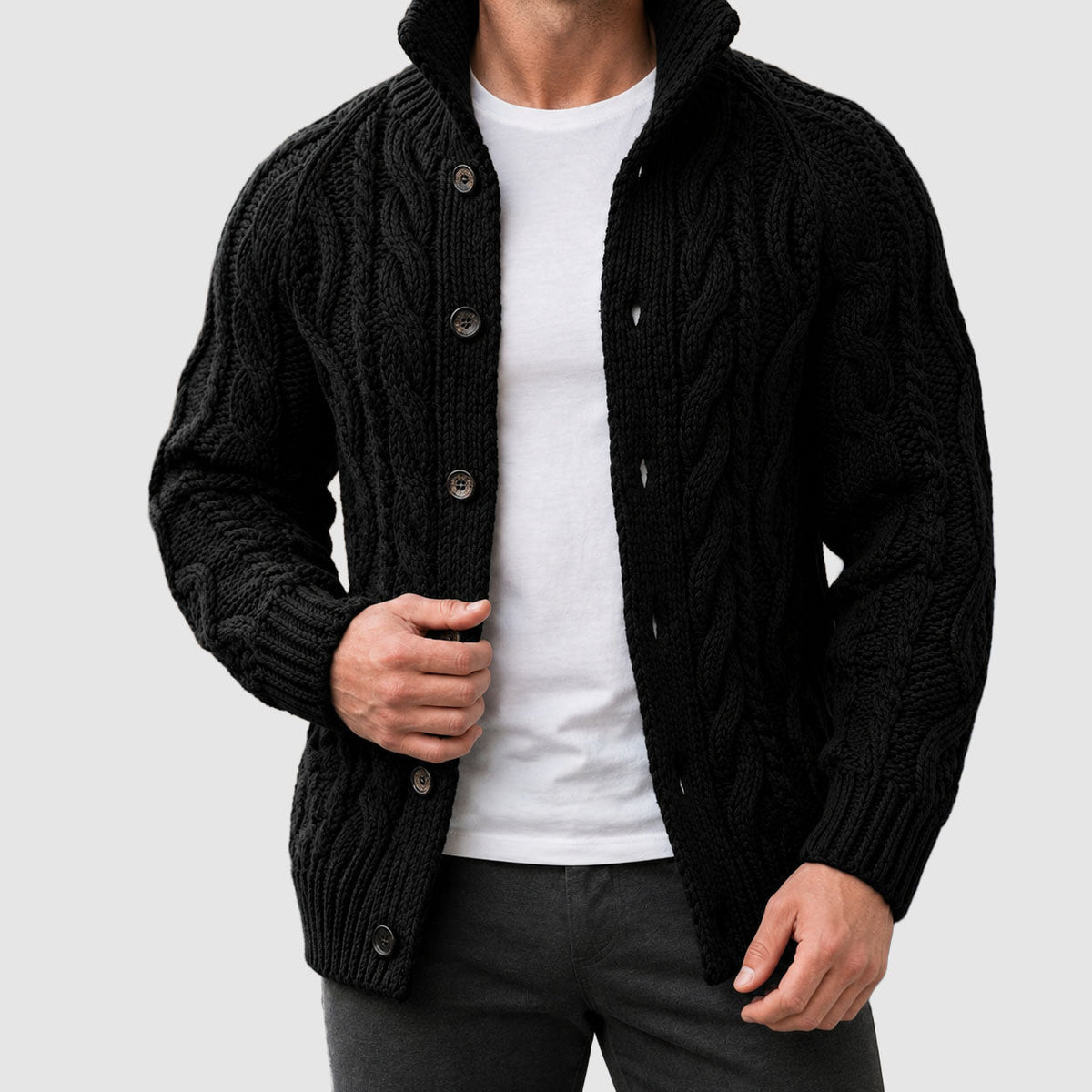 Finneas - Men's Cable Knit Cardigan with Shawl Collar