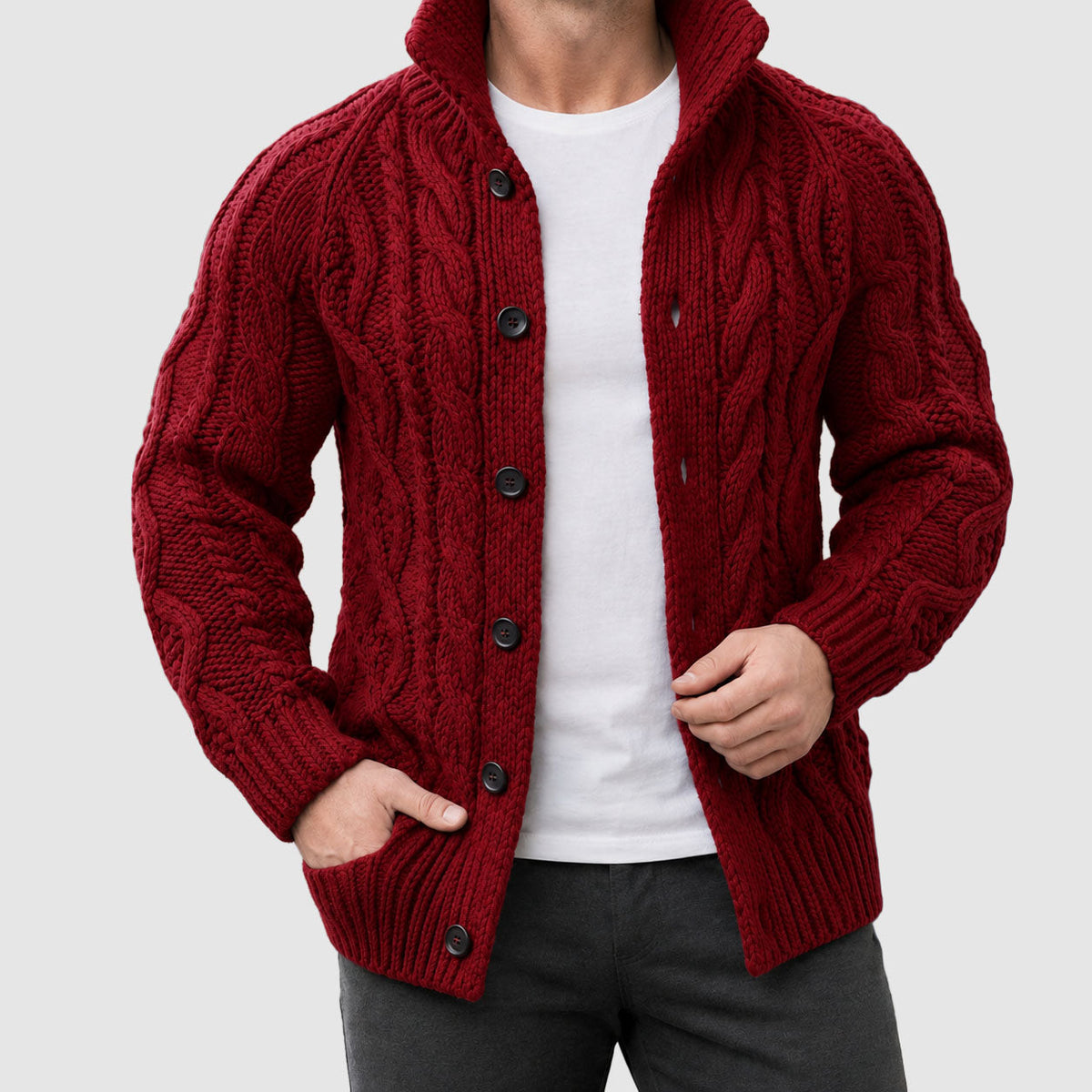 Finneas - Men's Cable Knit Cardigan with Shawl Collar
