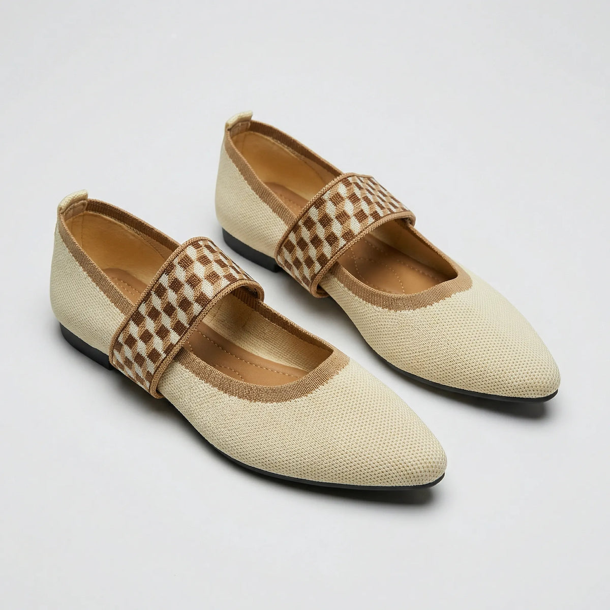 Women's Mary Jane Flats with Elastic Strap and Pointed Toe