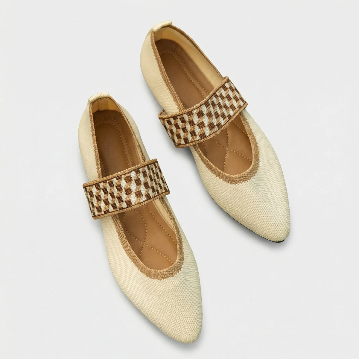 Women's Mary Jane Flats with Elastic Strap and Pointed Toe