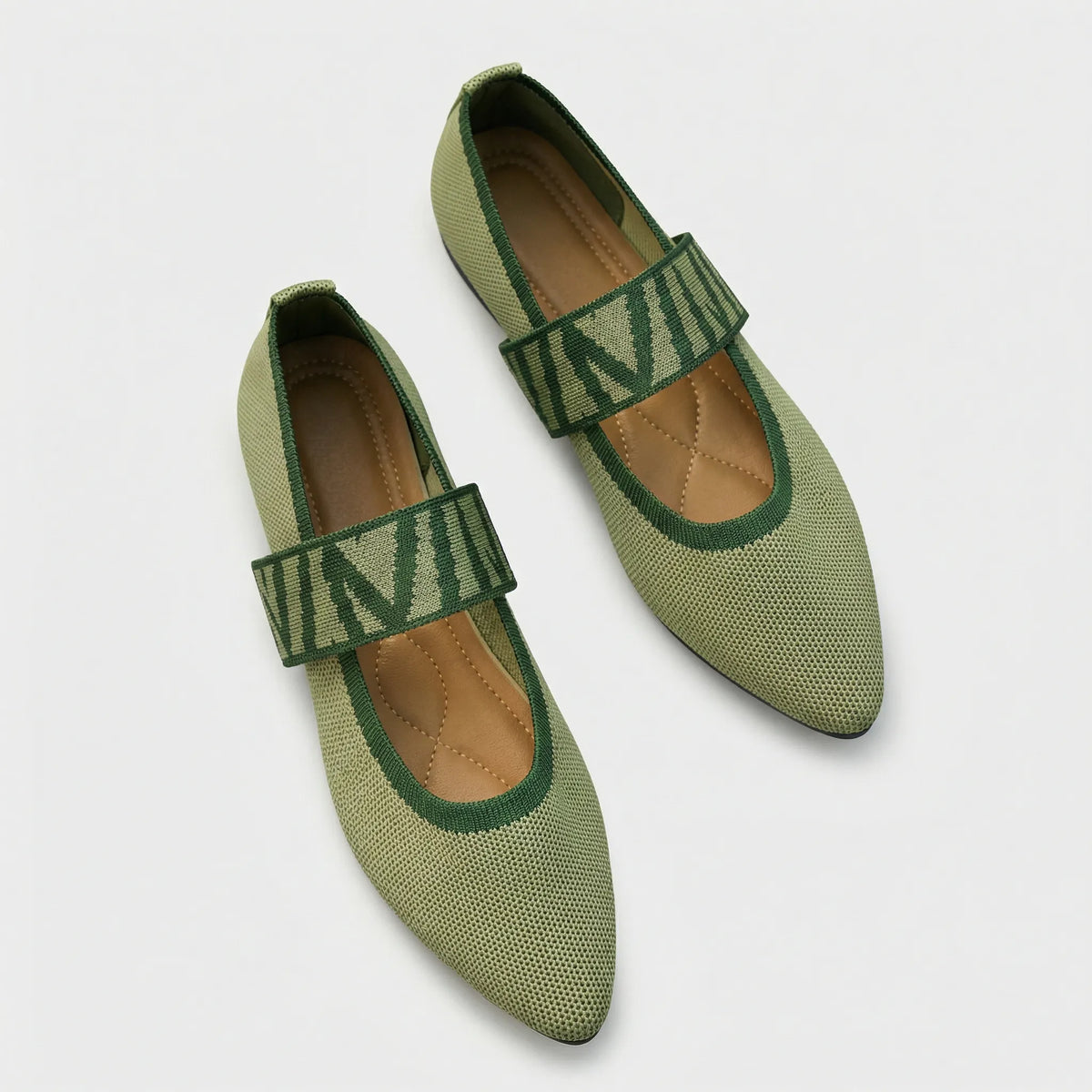 Women's Mary Jane Flats with Elastic Strap and Pointed Toe