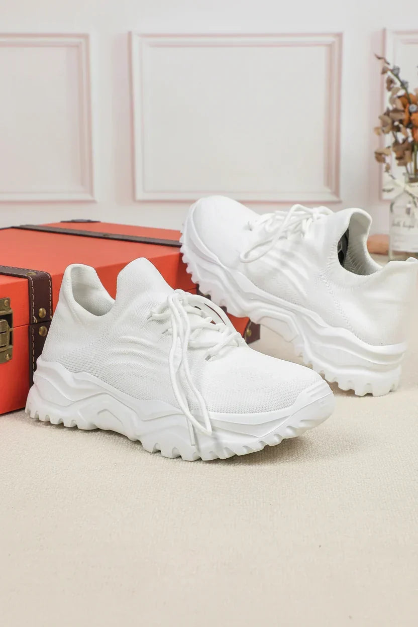 Women's Knit Chunky Sole Trainers with Lace-Up Closure