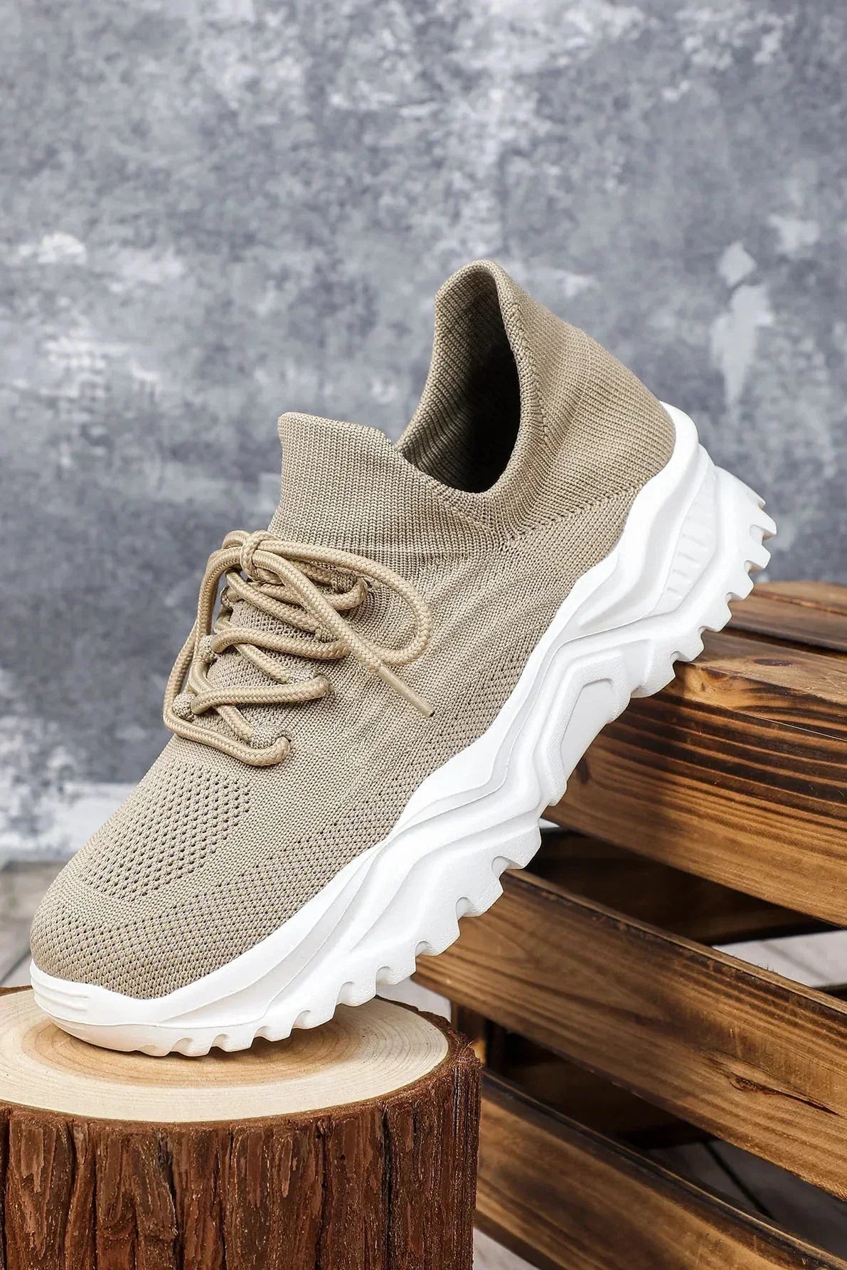 Women's Knit Chunky Sole Trainers with Lace-Up Closure
