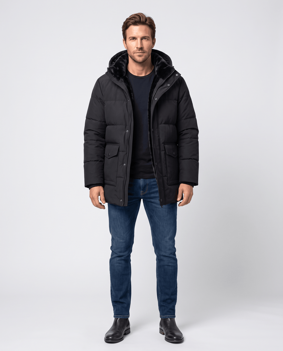 Fleece-Lined Winter Jacket for Men – Hooded, Full-Zip & Regular Fit | Kyle