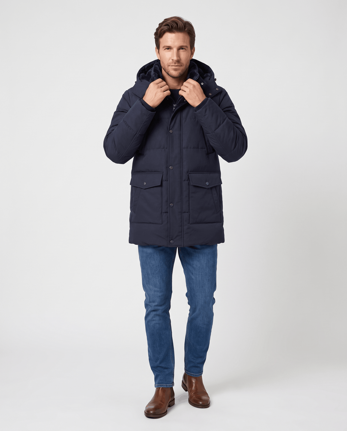 Fleece-Lined Winter Jacket for Men – Hooded, Full-Zip & Regular Fit | Kyle