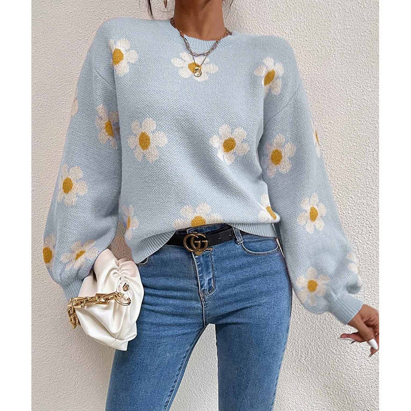 Zinnia Daisy Puff Sleeve Sweater