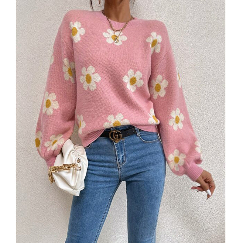 Zinnia Daisy Puff Sleeve Sweater