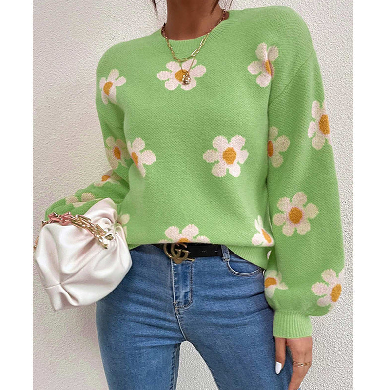 Zinnia Daisy Puff Sleeve Sweater