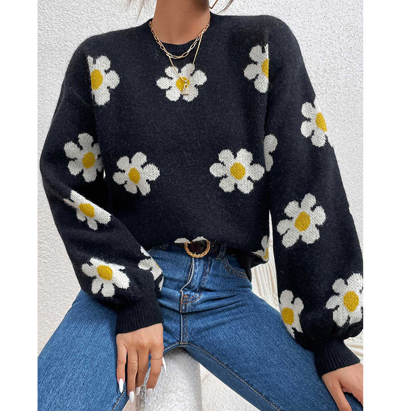 Zinnia Daisy Puff Sleeve Sweater