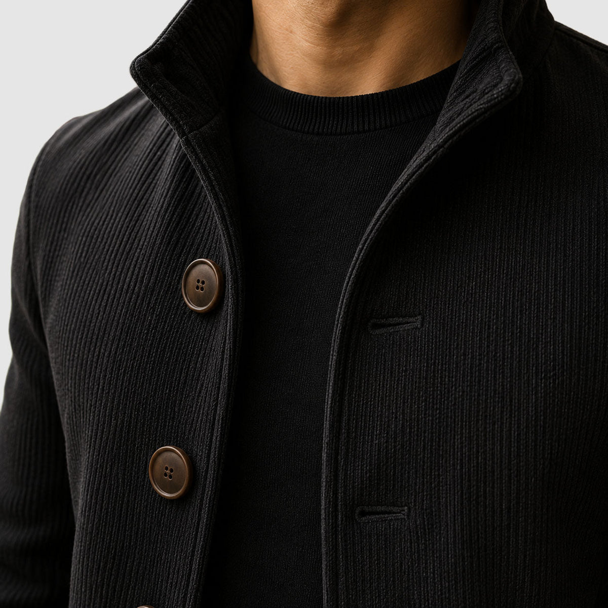 Foster - Men's Vertical Ribbed Coat with Stand Collar