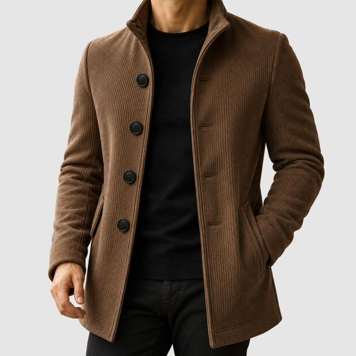 Foster - Men's Vertical Ribbed Coat with Stand Collar