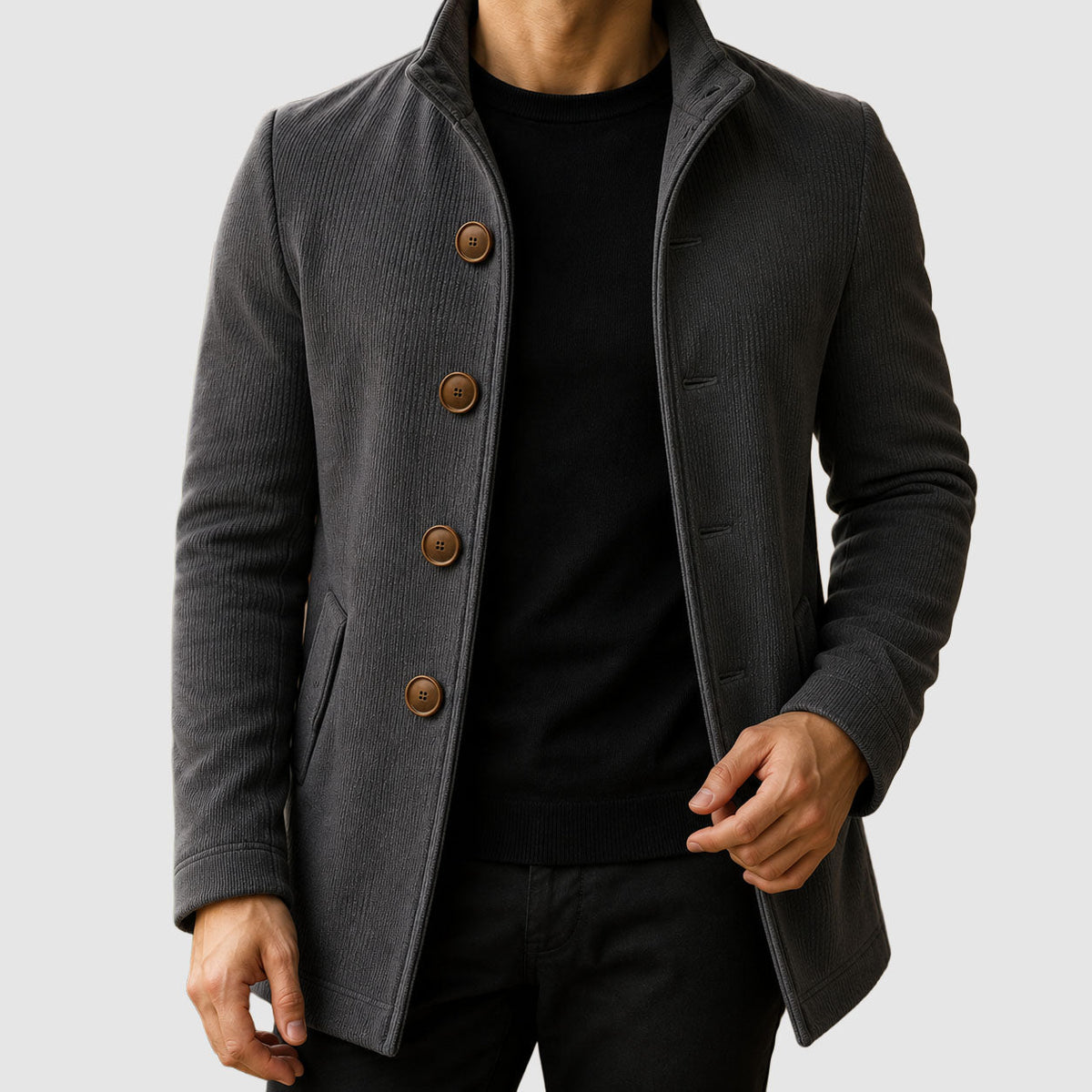 Foster - Men's Vertical Ribbed Coat with Stand Collar