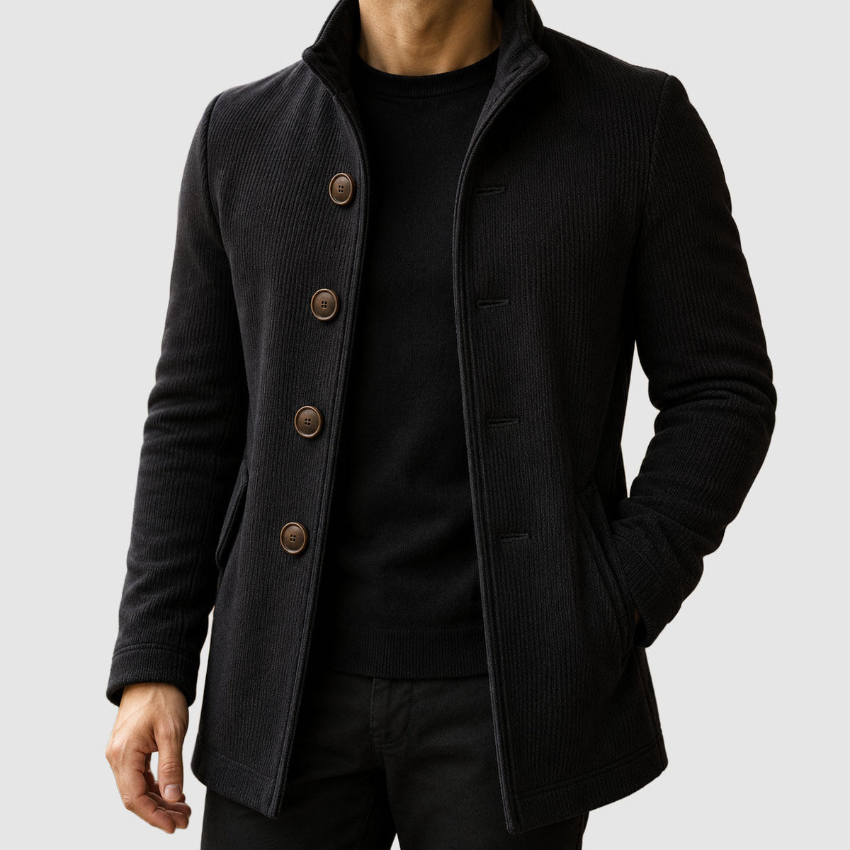 Foster - Men's Vertical Ribbed Coat with Stand Collar