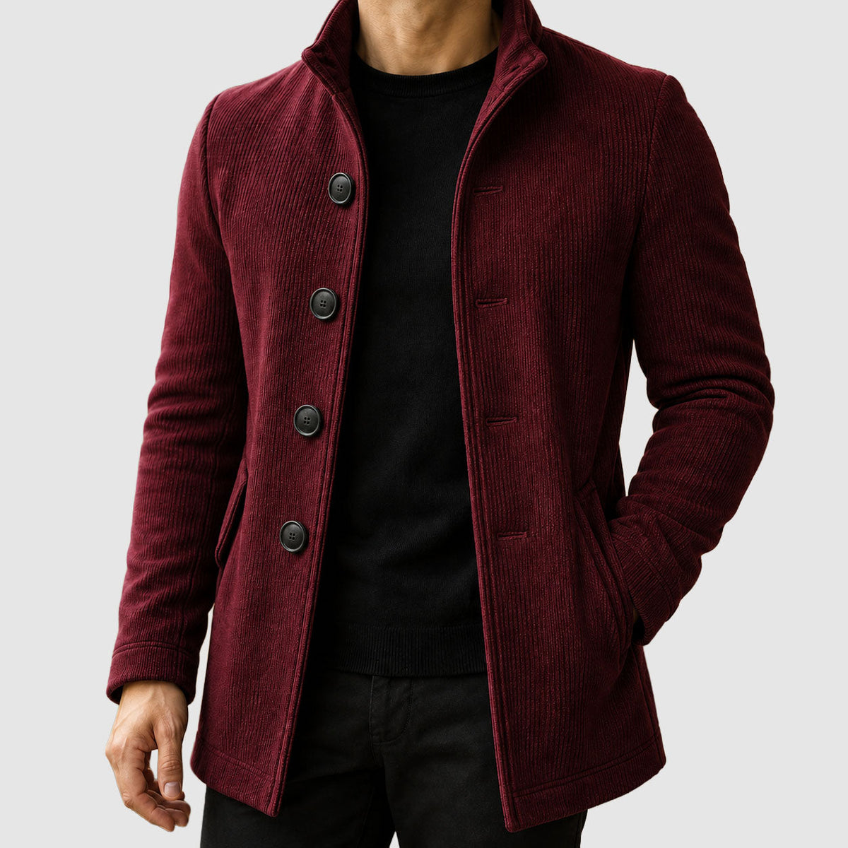 Foster - Men's Vertical Ribbed Coat with Stand Collar