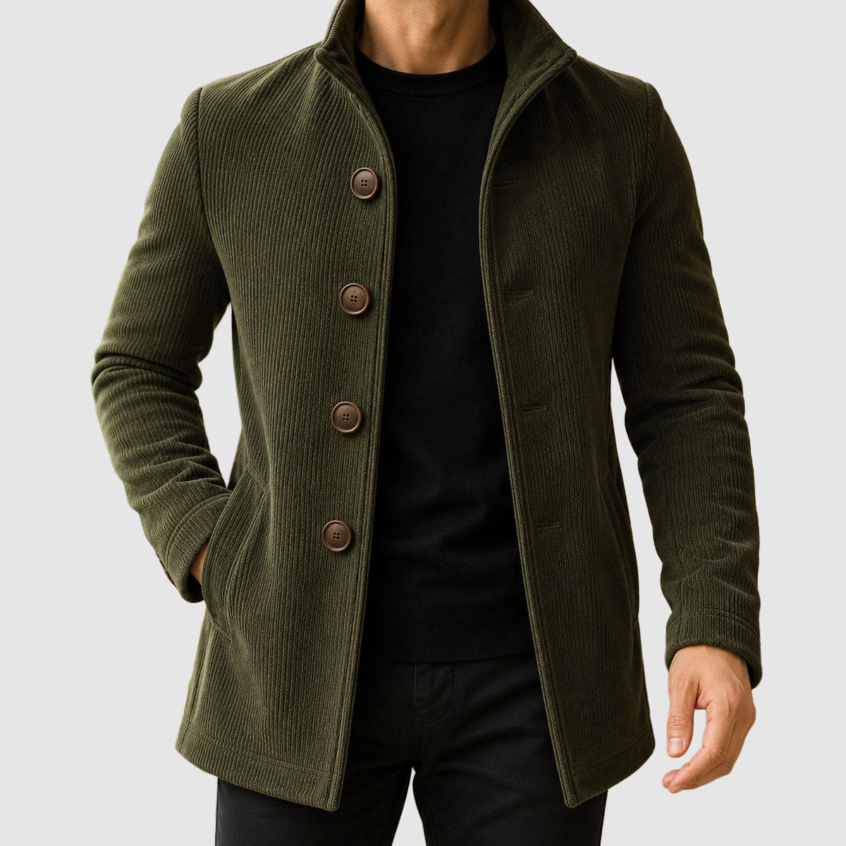 Foster - Men's Vertical Ribbed Coat with Stand Collar