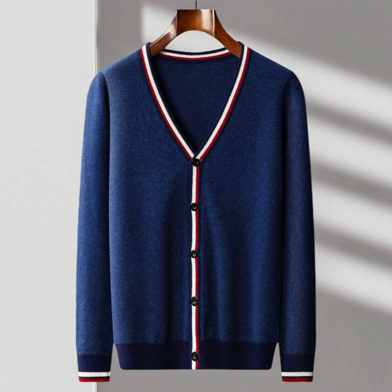 Men's Striped Knit Cardigan | Button-Down Wool Blend