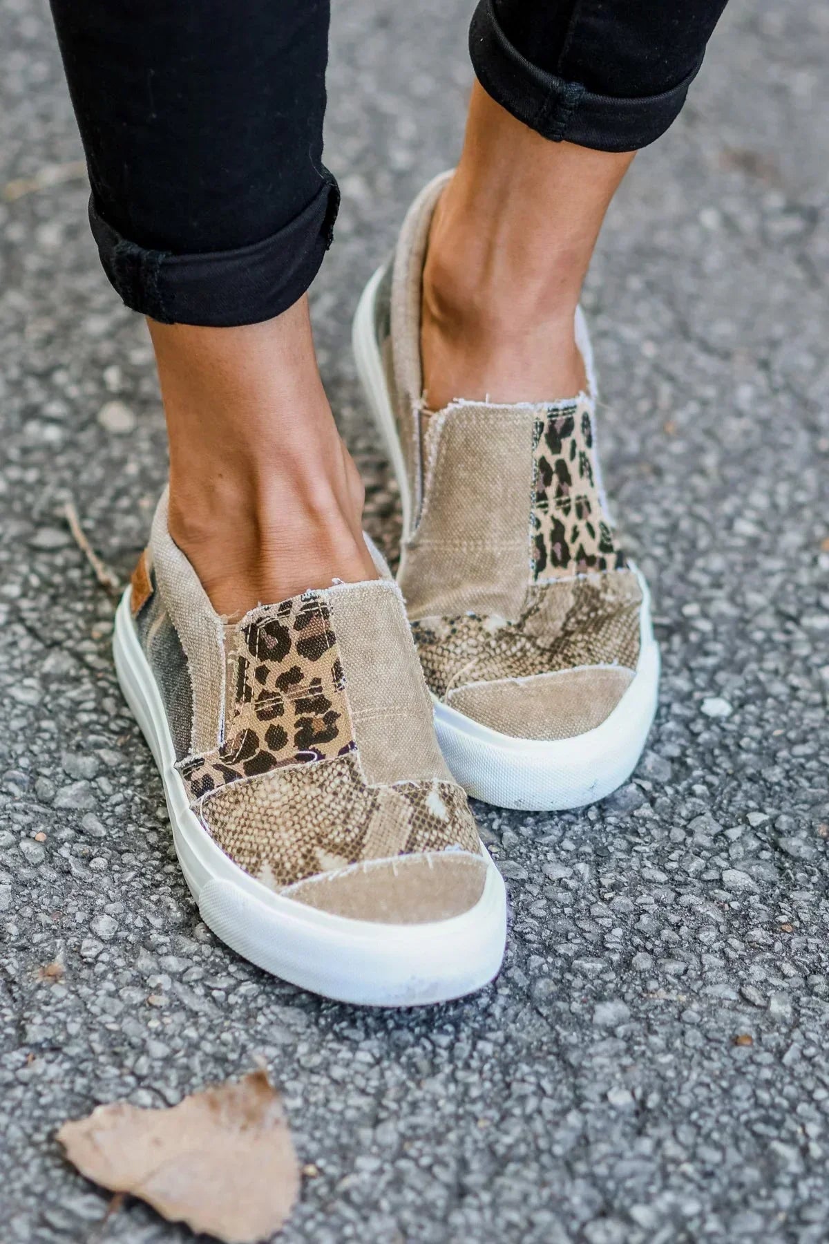 Women's Patchwork Slip-On Trainers with Animal Print