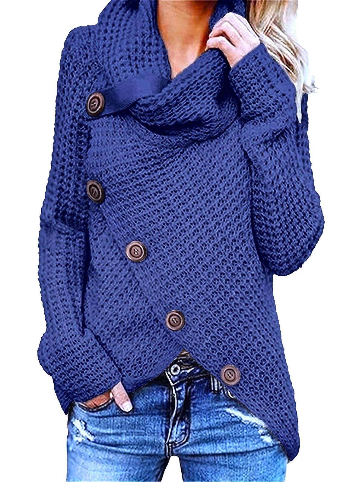 Women's Ribbed Turtleneck Sweater | Asymmetric Hem