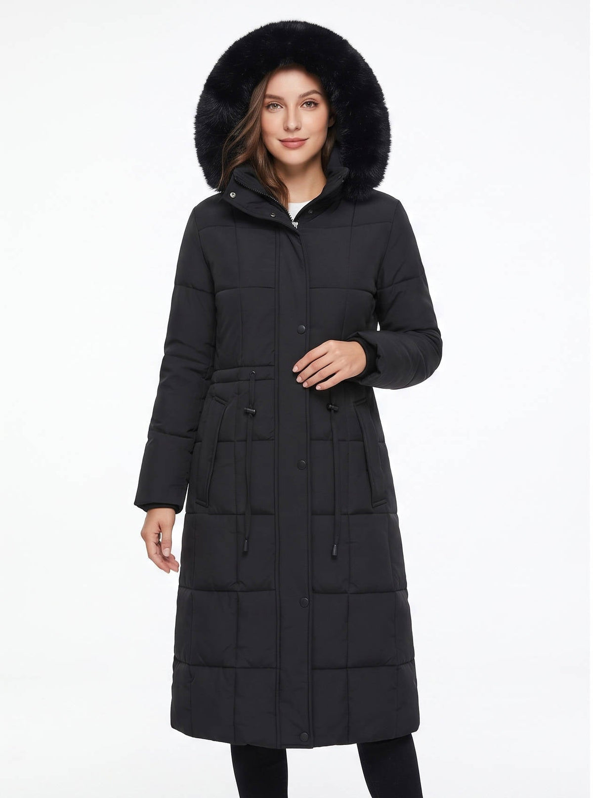 Women's Long Waterproof Winter Parka with Faux Fur Hood
