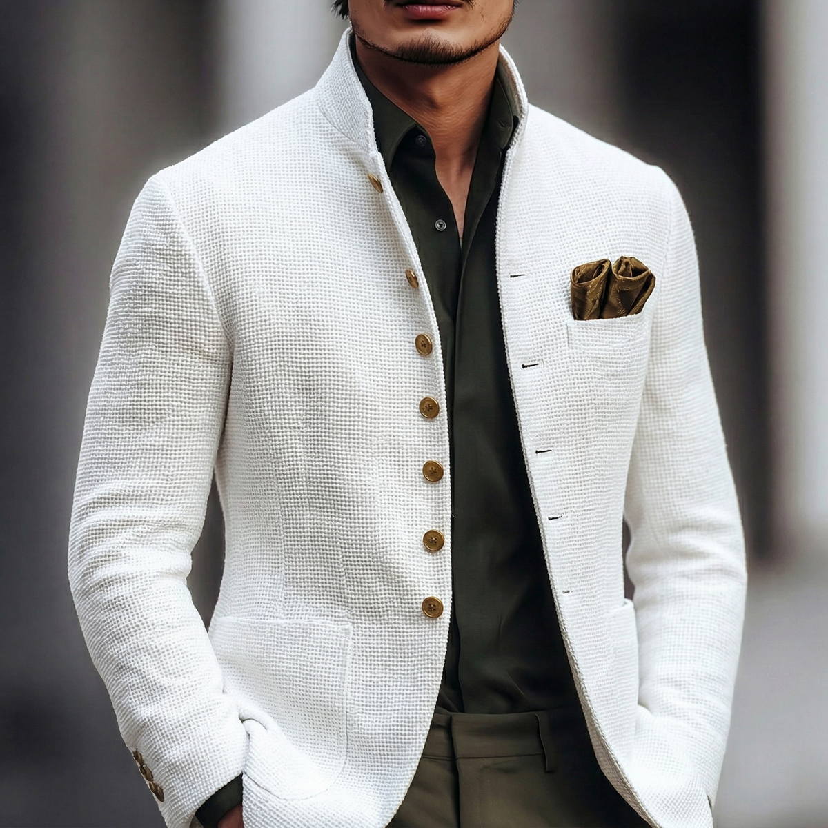 Men's Textured Stand-Collar Blazer