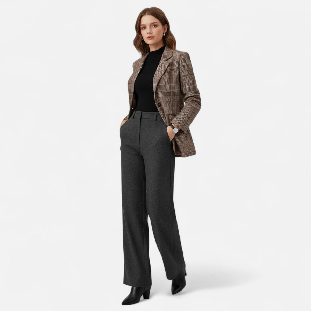 Women's Single Breasted Plaid Blazer