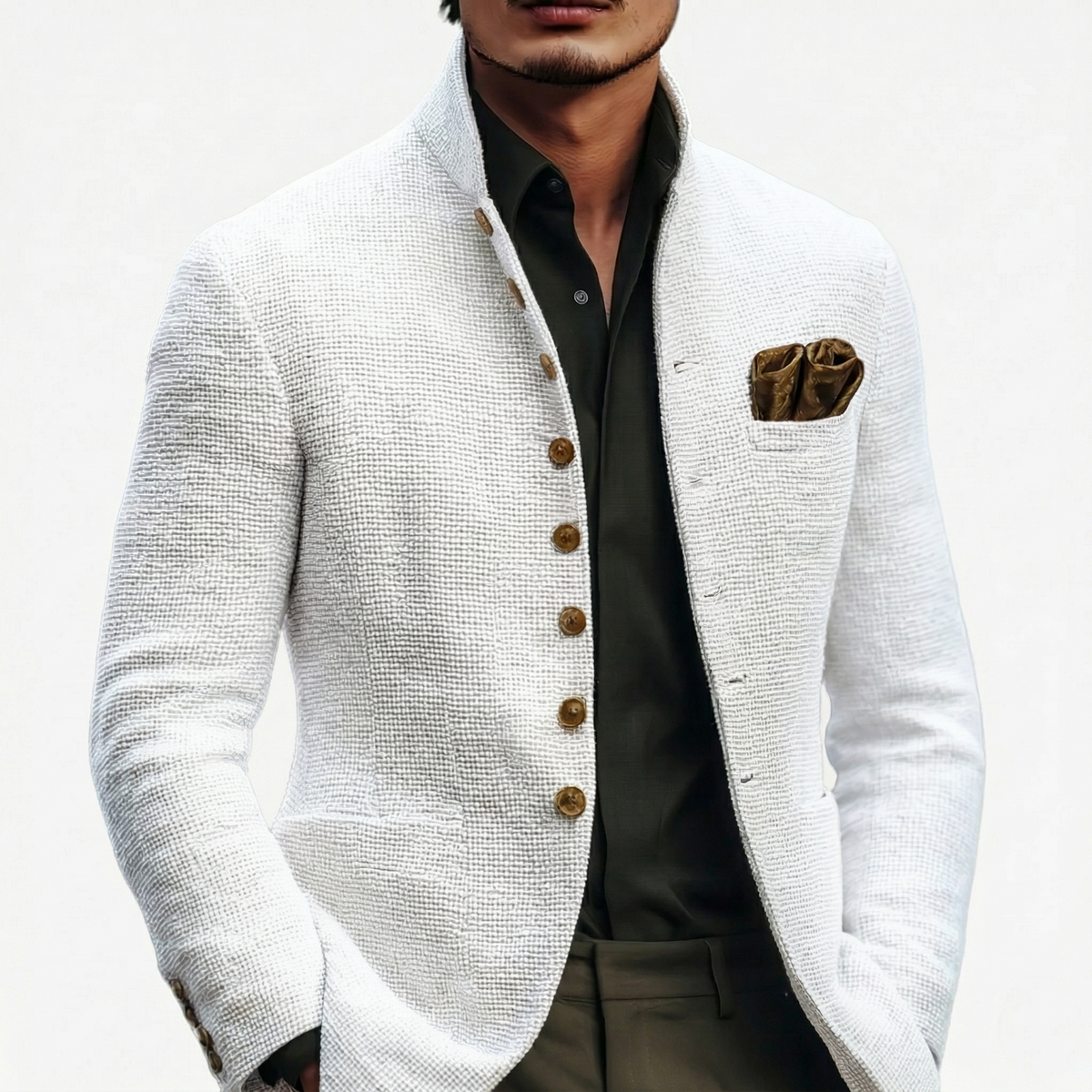 Men's Textured Stand-Collar Blazer