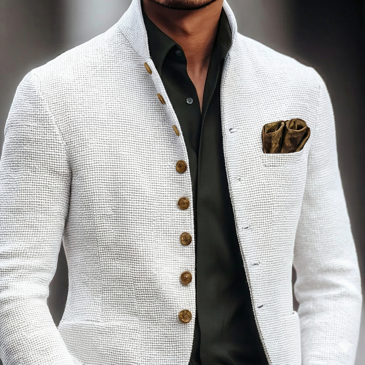 Men's Textured Stand-Collar Blazer