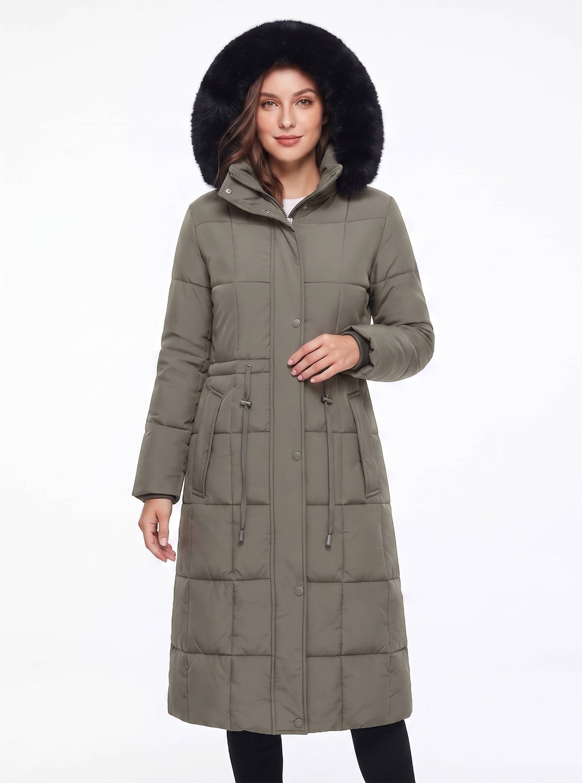 Women's Long Waterproof Winter Parka with Faux Fur Hood