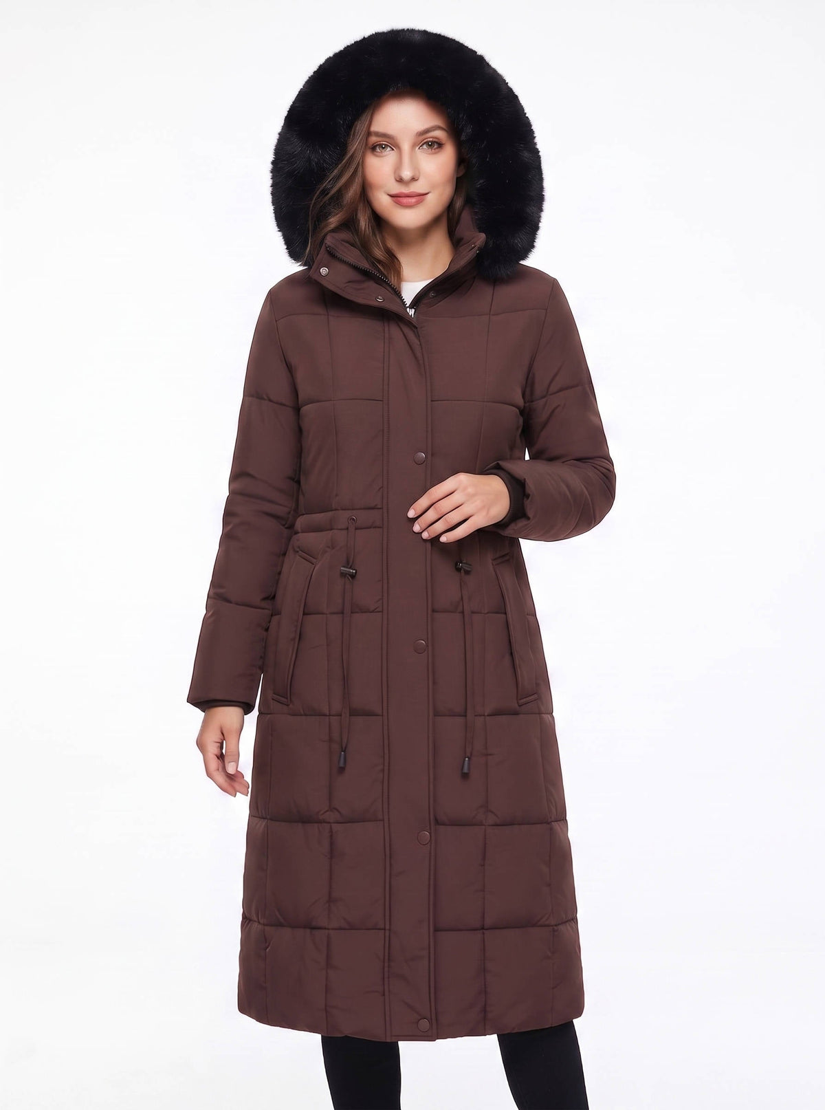 Women's Long Waterproof Winter Parka with Faux Fur Hood