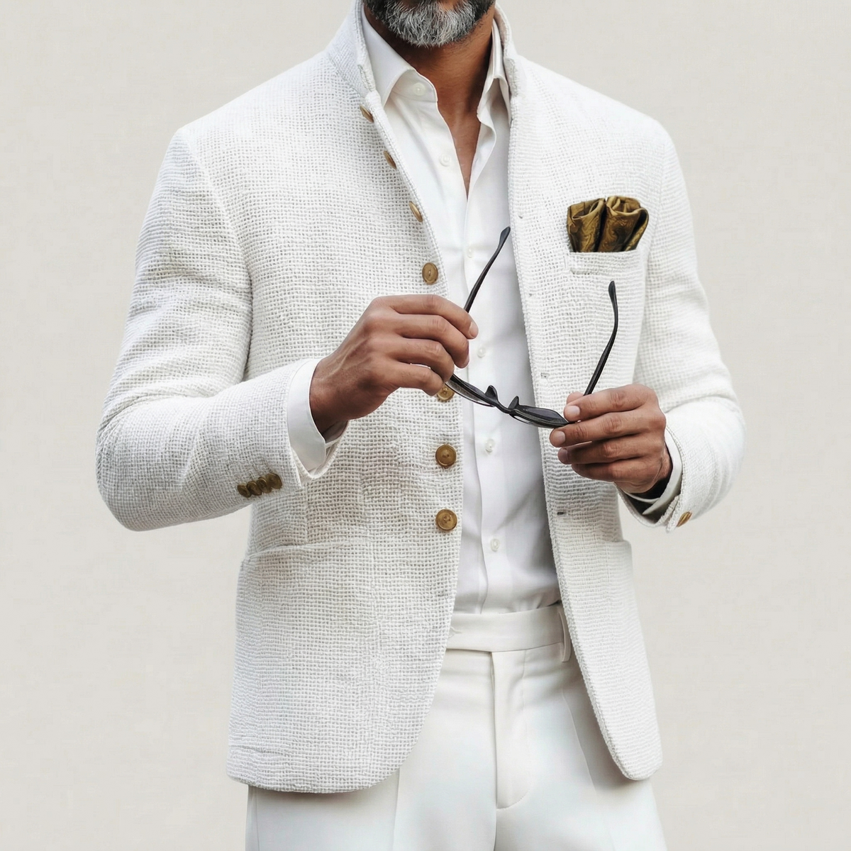 Men's Textured Stand-Collar Blazer