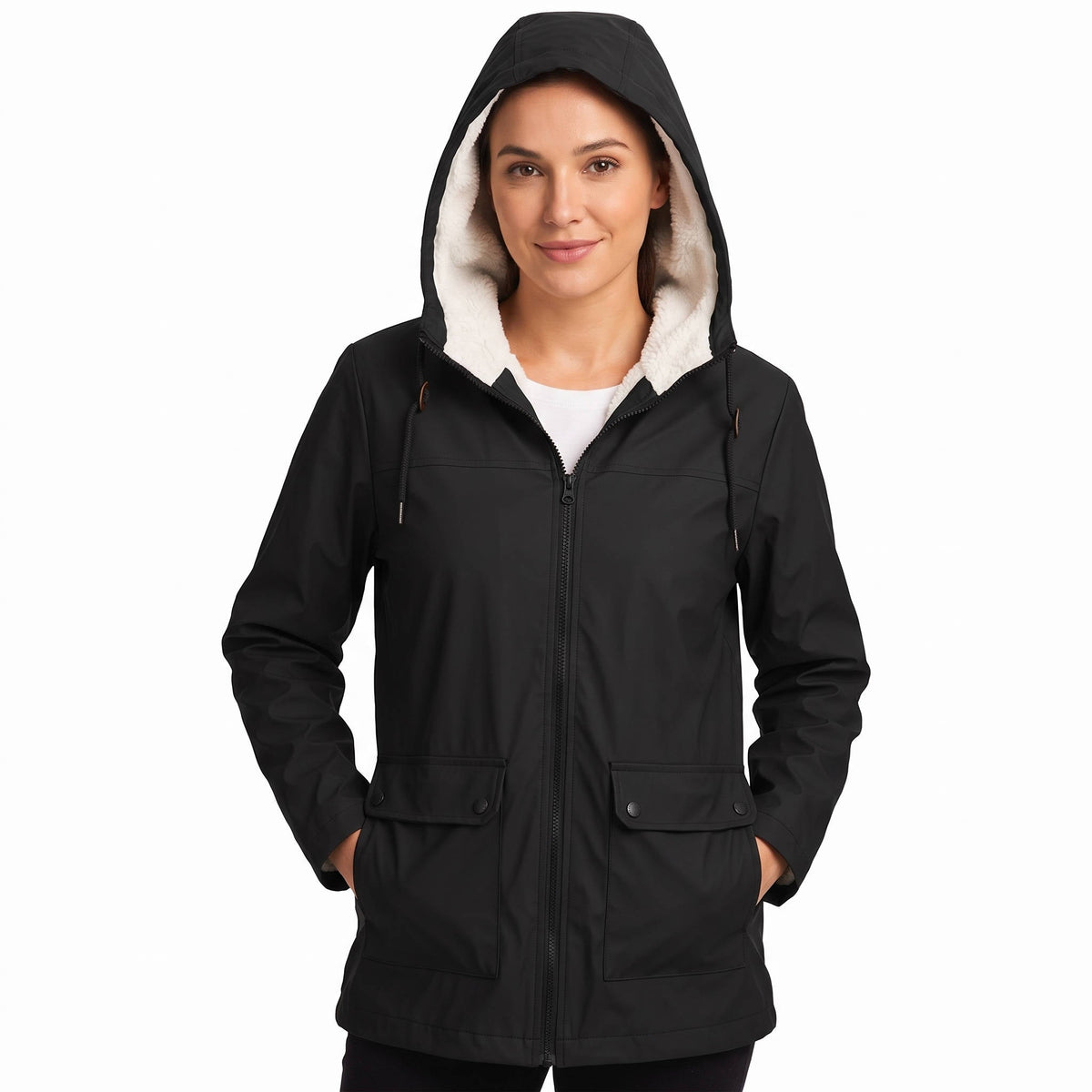 Women's Waterproof Rain Jacket | Fleece Lined Hooded Coat