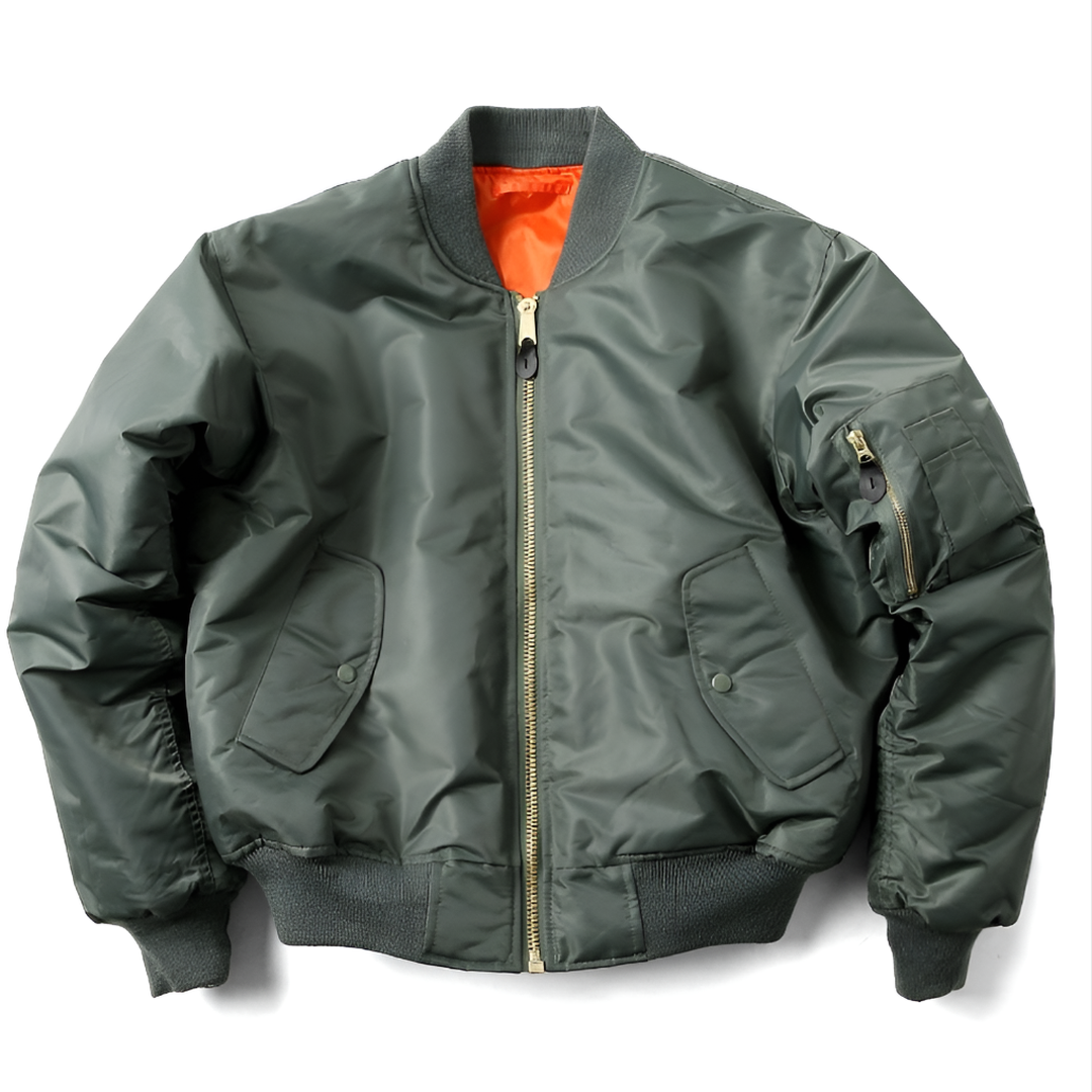 Women's Classic Zip-Up Bomber Jacket with Ribbed Collar and Utility Sleeve Pocket – Relaxed Fit Lightweight Casual Outerwear for Everyday Streetwear and Autumn Spring Layering