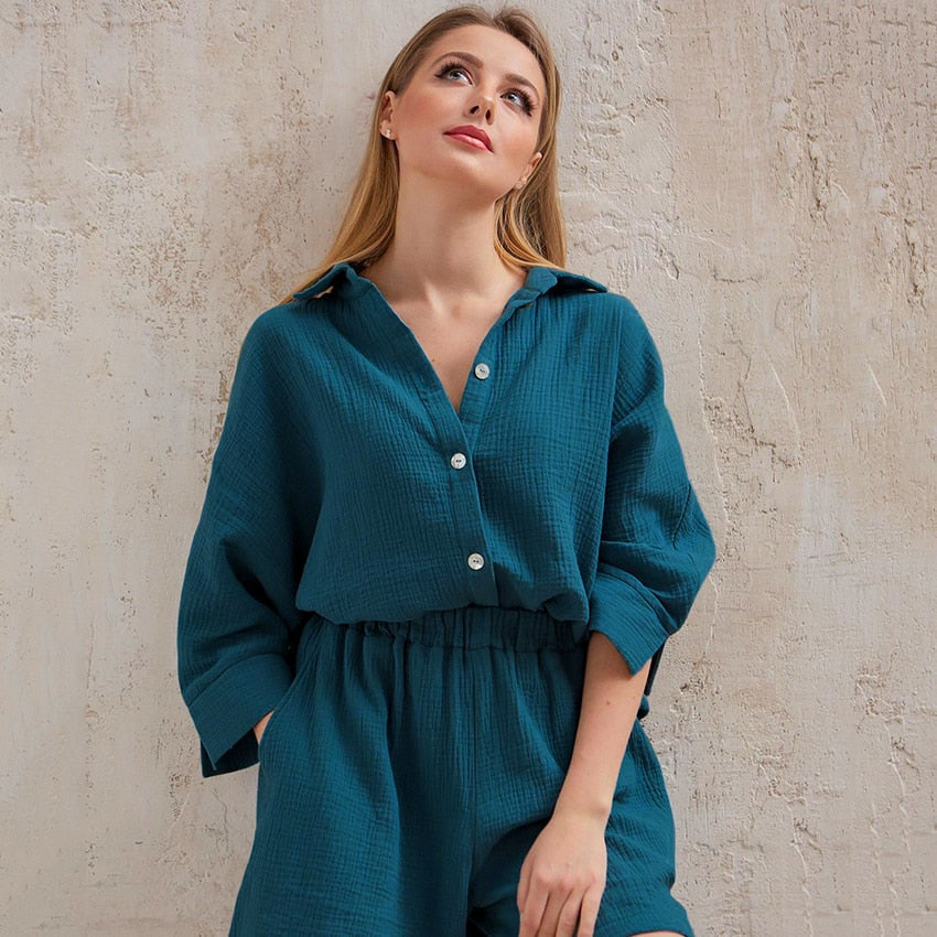 Women's Soft Cotton Pyjama Set | Button-Up Short Set