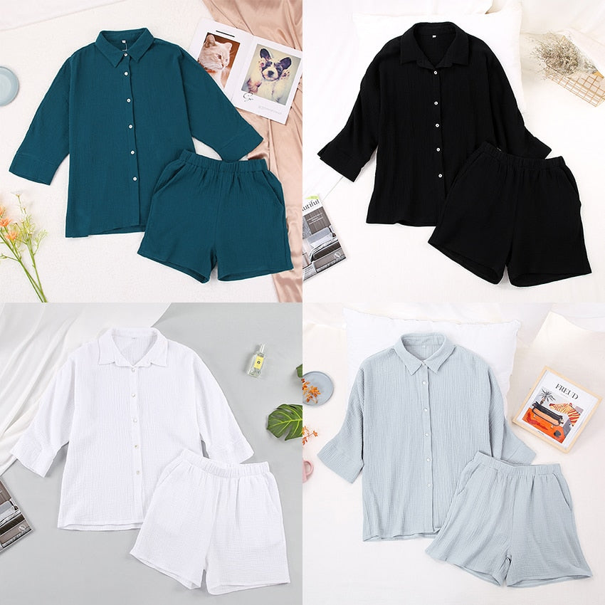 Women's Soft Cotton Pyjama Set | Button-Up Short Set