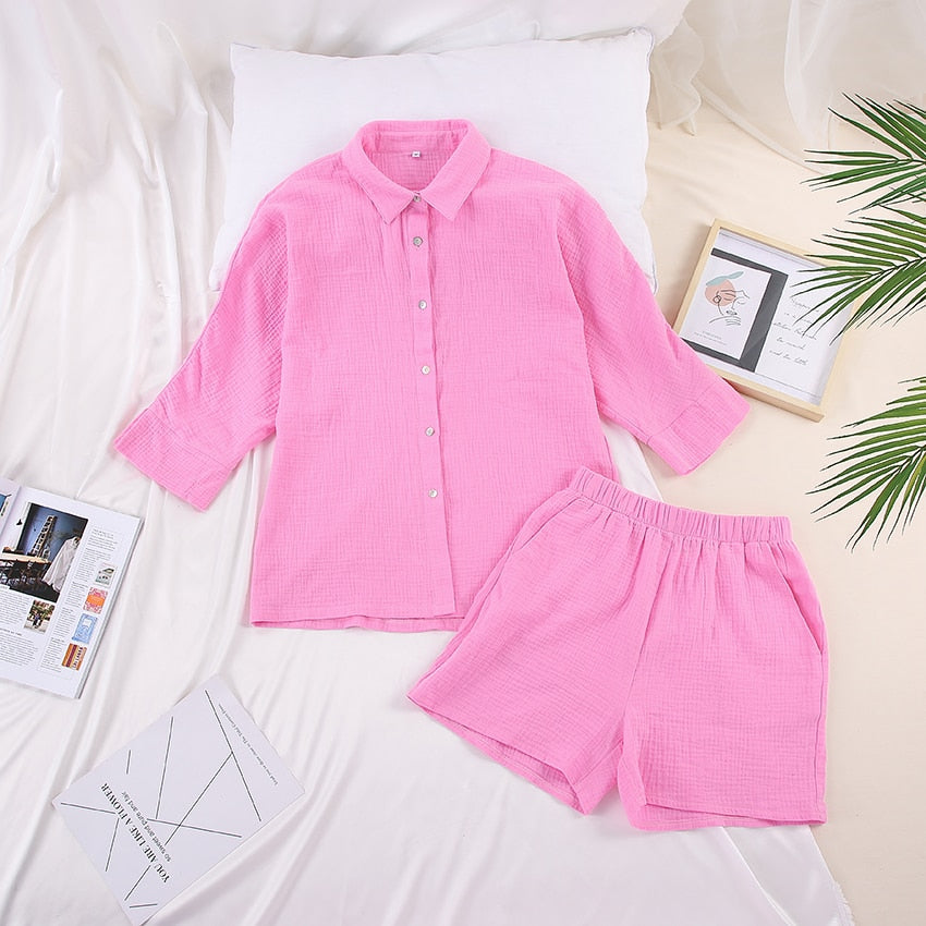 Women's Soft Cotton Pyjama Set | Button-Up Short Set