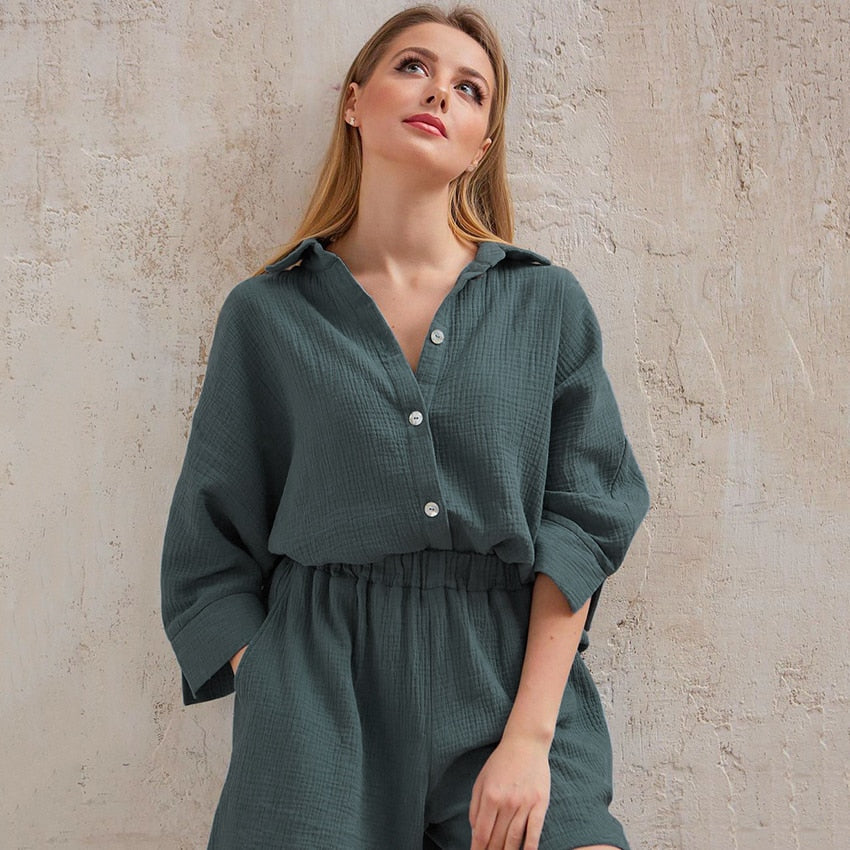 Women's Soft Cotton Pyjama Set | Button-Up Short Set