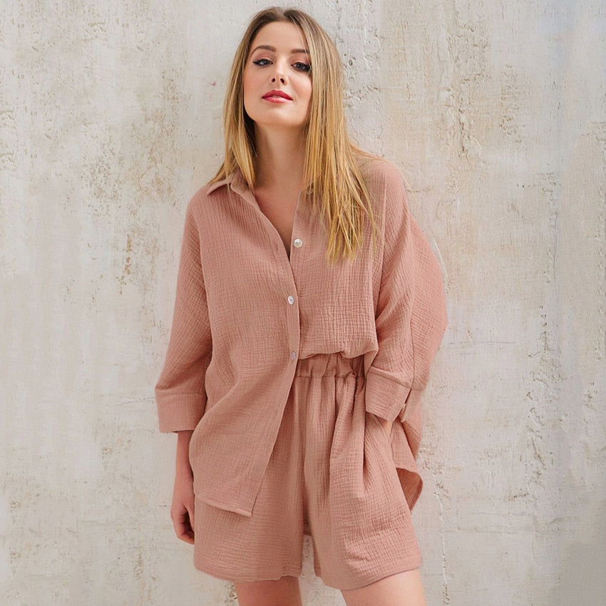 Women's Soft Cotton Pyjama Set | Button-Up Short Set