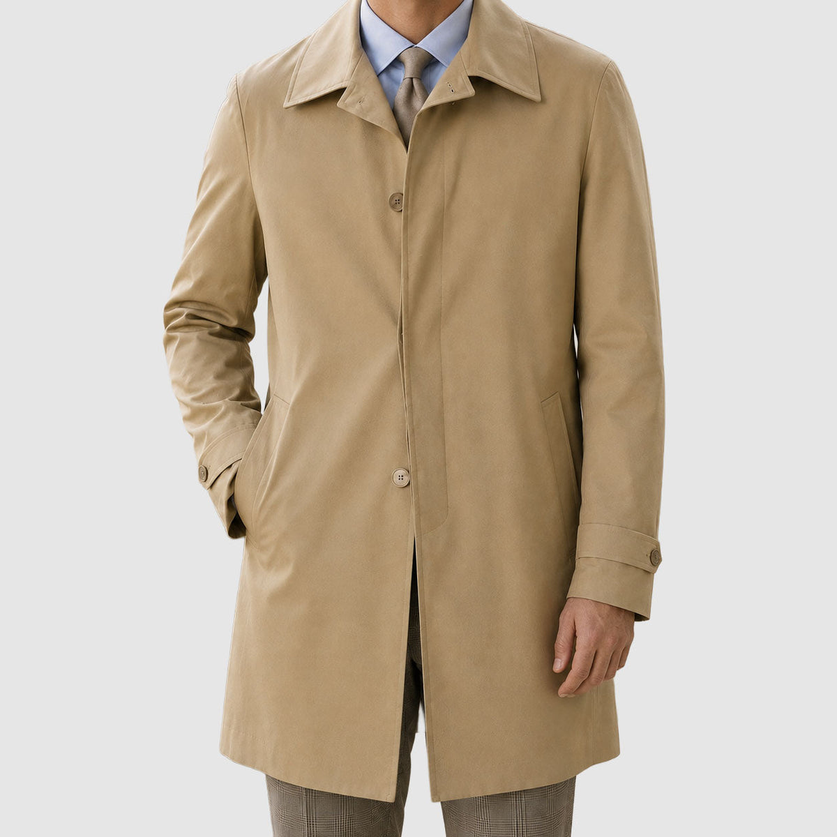 Harlan - Men's Single-Breasted Button-Front Trench Coat