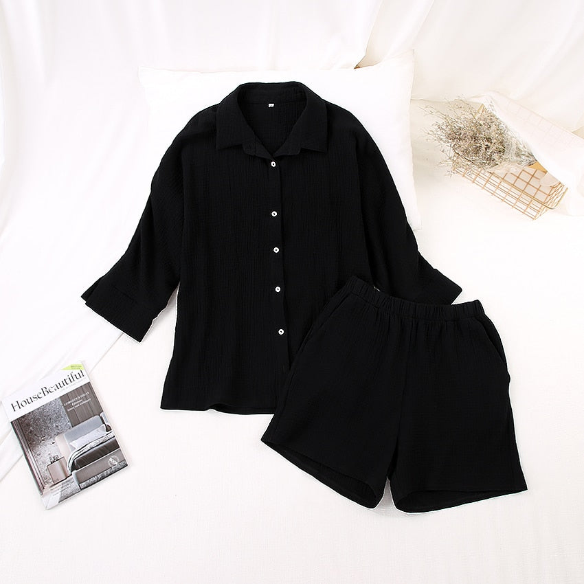 Women's Soft Cotton Pyjama Set | Button-Up Short Set