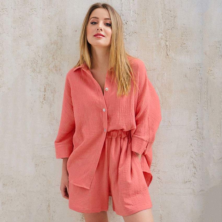 Women's Soft Cotton Pyjama Set | Button-Up Short Set