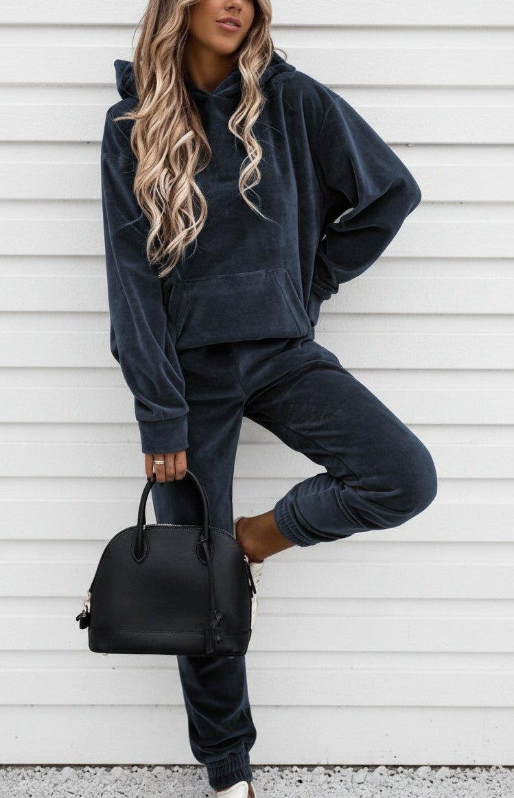 Women's Cotton Blend Hooded Tracksuit Set – Relaxed Pullover Sweatshirt and Cuffed Joggers for Casual Everyday Wear