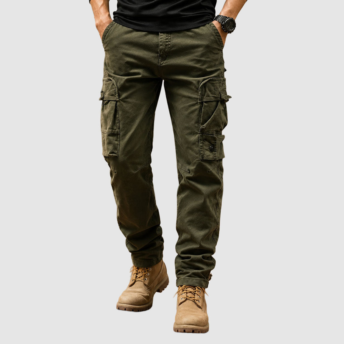 Henrik - Men's Multi-Pocket Cargo Pants with Relaxed Straight-Leg Fit