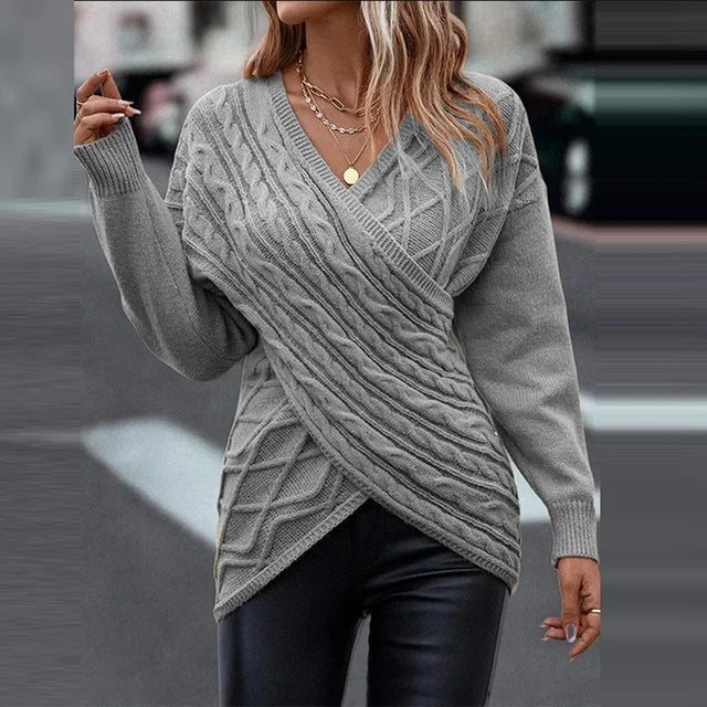 Sonja-Belle Cable Wrap Front Sweater