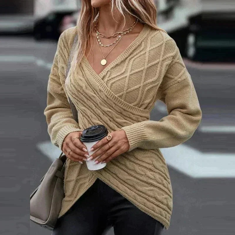 Sonja-Belle Cable Wrap Front Sweater