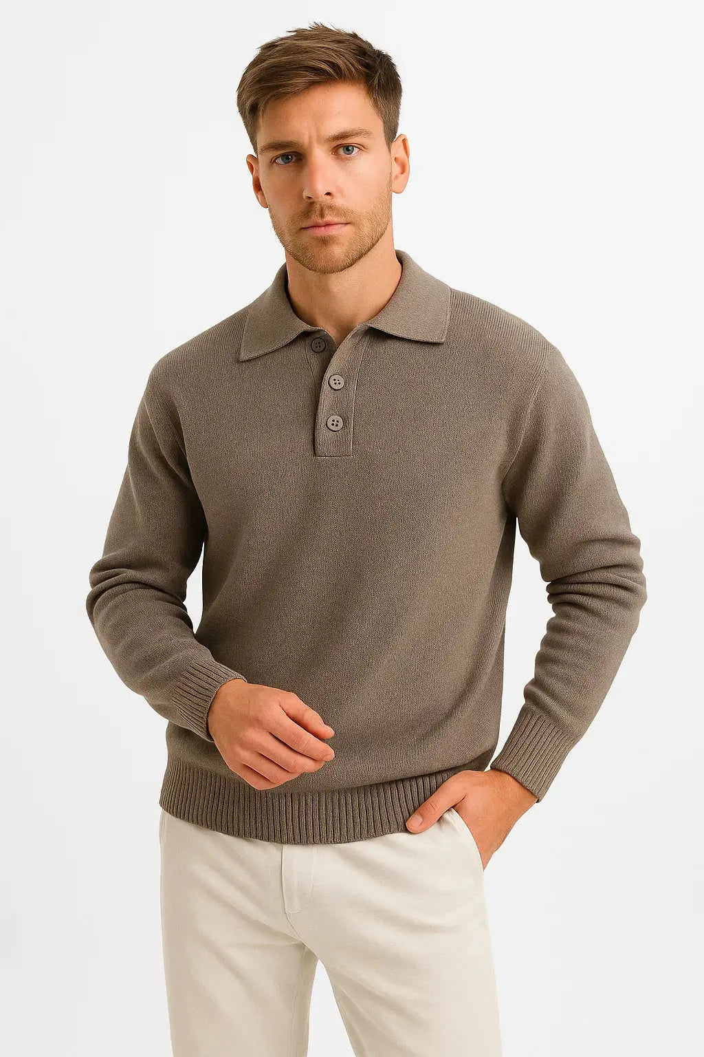 Men’s Cotton Blend Knitted Polo Jumper
